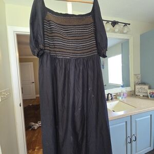 Old Navy Black Long Sleeve Dress with Smocked Detail